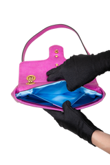 GUCCI MINI GG MARMONT METALLIC CALFSKIN FUCHSIA/PINK/RED