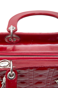 DIOR LADY DIOR LARGE CANNAGE PATENT DARK RED