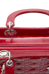 DIOR LADY DIOR LARGE CANNAGE PATENT DARK RED
