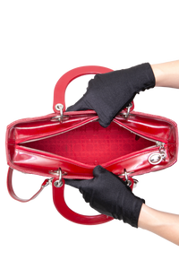 DIOR LADY DIOR LARGE CANNAGE PATENT DARK RED