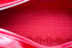 DIOR LADY DIOR LARGE CANNAGE PATENT DARK RED