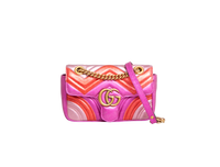 GUCCI MINI GG MARMONT METALLIC CALFSKIN FUCHSIA/PINK/RED