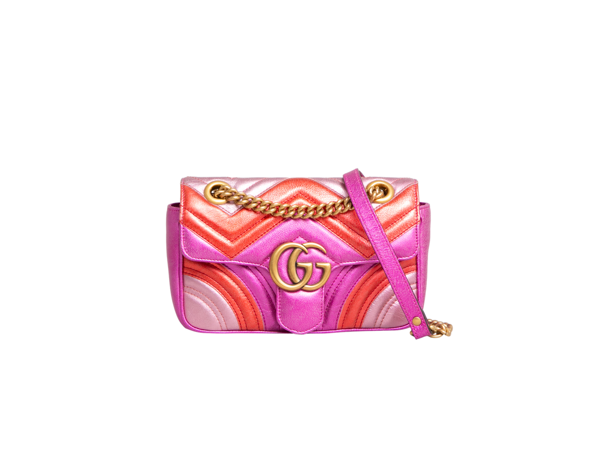GUCCI MINI GG MARMONT METALLIC CALFSKIN FUCHSIA/PINK/RED