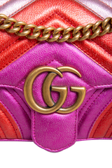 GUCCI MINI GG MARMONT METALLIC CALFSKIN FUCHSIA/PINK/RED