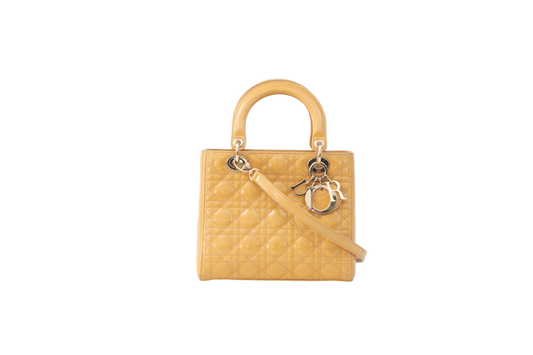 DIOR LADY DIOR MEDIUM PATENT MUSTARD