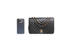 CHANEL STATEMENT FLAP SMALL CHEVRON LAMBSKIN BLACK