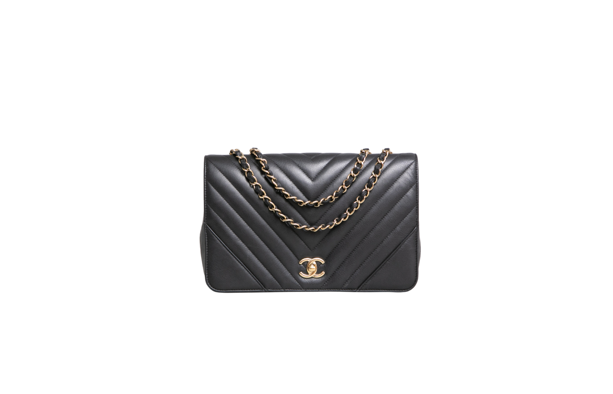 CHANEL STATEMENT FLAP SMALL CHEVRON LAMBSKIN BLACK
