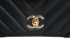 CHANEL STATEMENT FLAP SMALL CHEVRON LAMBSKIN BLACK