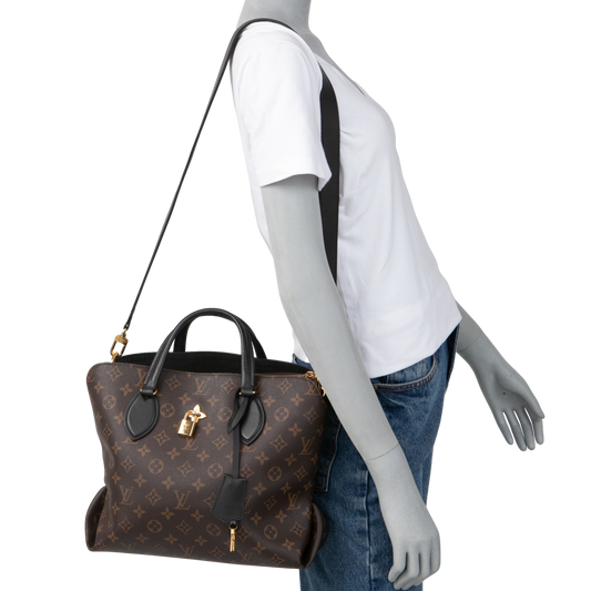 LOUIS VUITTON FLOWER ZIPPED MM MONOGRAM TOTE BLACK