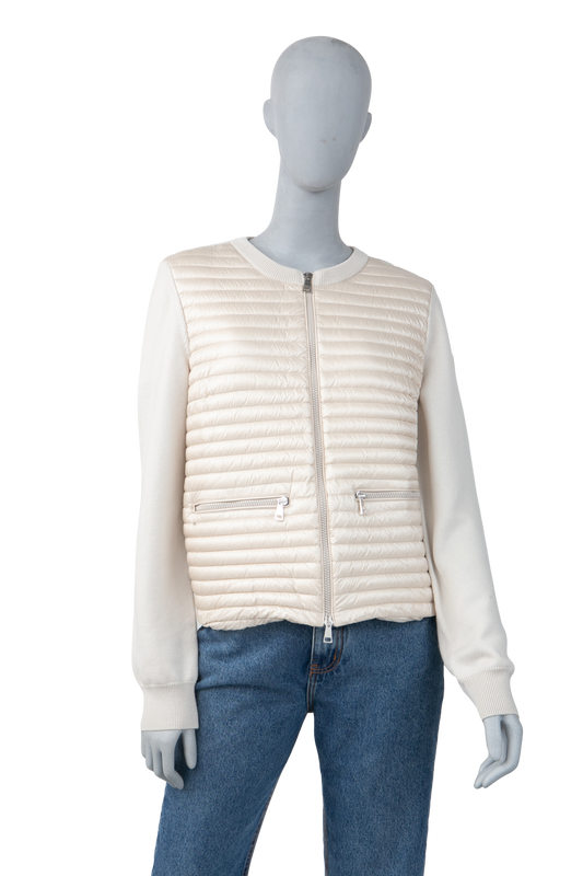 MONCLER CARDIGAN PADDED CREAM DOWN ZIP