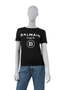 BALMAIN T-SHIRT LOGO PRINT COTTON BLACK