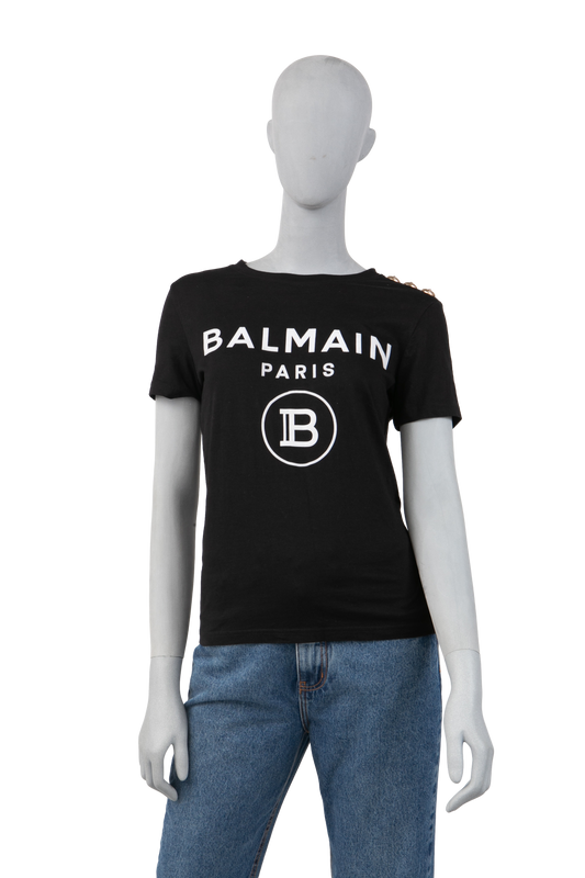 BALMAIN T-SHIRT LOGO PRINT COTTON BLACK