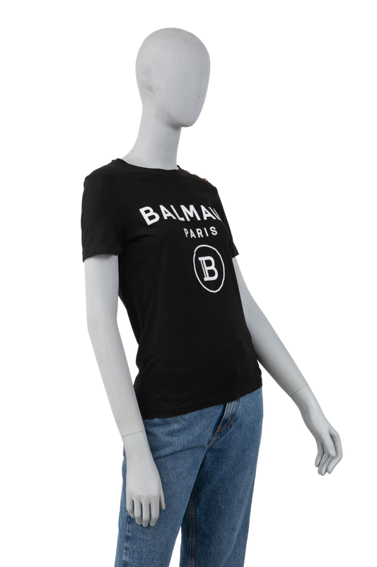 BALMAIN T-SHIRT LOGO PRINT COTTON BLACK