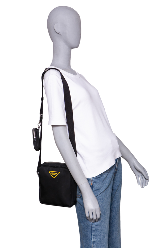PRADA NYLON FLAT MESSENGER BAG BLACK