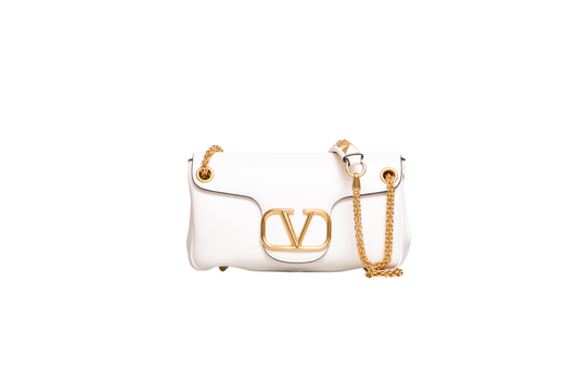 VALENTINO STUD SIGN SHOULDER BAG LEATHER IVORY
