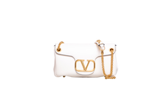 VALENTINO STUD SIGN SHOULDER BAG LEATHER IVORY