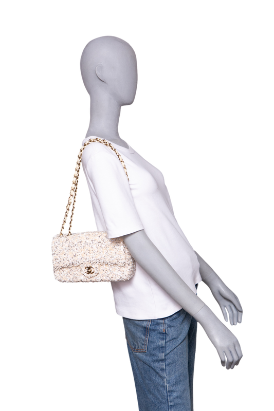 CHANEL CC FLAP SMALL SEQUINS BUTTER GOLD HDWR