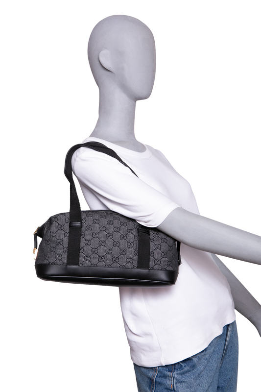 GUCCI SMALL GG CANVAS DUFFLE BAG NYLON BLACK