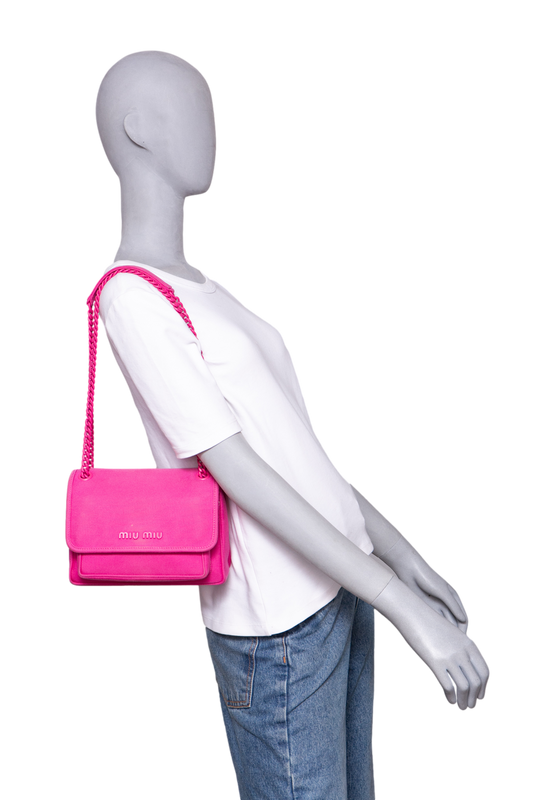MIU MIU CANAPA CHAIN FLAP CANVAS FUXIA
