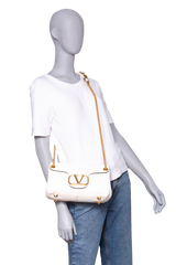 VALENTINO STUD SIGN SHOULDER BAG LEATHER IVORY