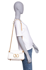 VALENTINO STUD SIGN SHOULDER BAG LEATHER IVORY