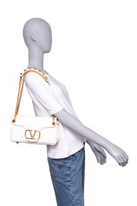 VALENTINO STUD SIGN SHOULDER BAG LEATHER IVORY