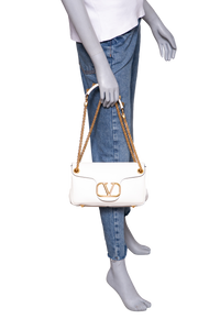 VALENTINO STUD SIGN SHOULDER BAG LEATHER IVORY