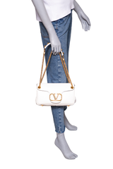 VALENTINO STUD SIGN SHOULDER BAG LEATHER IVORY