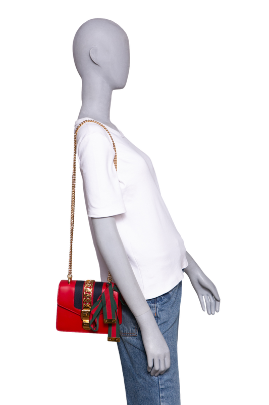 GUCCI SYLVIE SMALL WEB LEATHER RED
