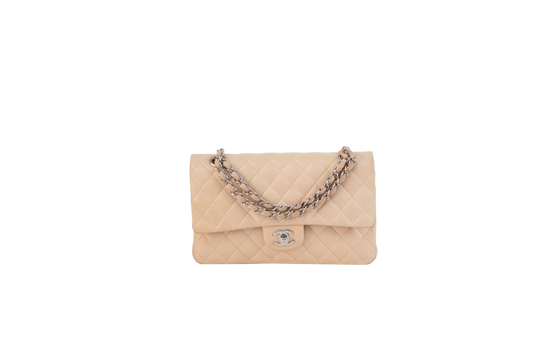 CHANEL DOUBLE FLAP MEDIUM BEIGE LAMBSKIN