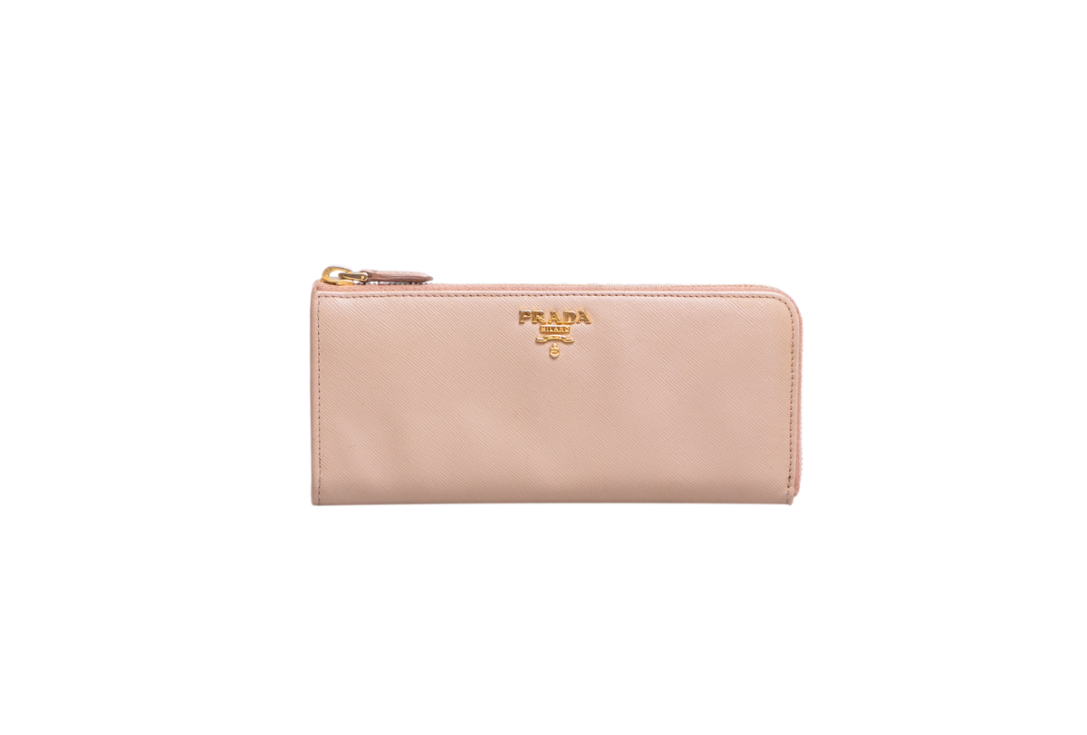 PRADA WALLET CONTINENTAL ZIP AROUND SAFFIANO ROSE POWDER