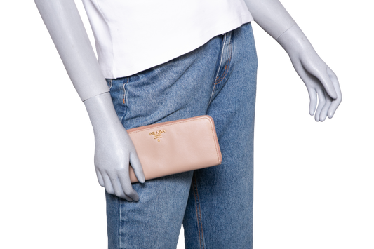 PRADA WALLET CONTINENTAL ZIP AROUND SAFFIANO ROSE POWDER