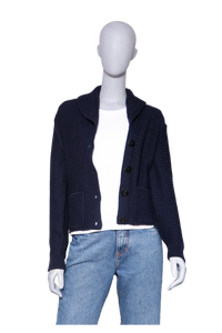 LORO PIANA KETCH CARDIGAN SWEATER NAVY BLUE COTTON AND WOOL