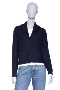 LORO PIANA KETCH CARDIGAN SWEATER NAVY BLUE COTTON AND WOOL