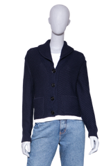 LORO PIANA KETCH CARDIGAN SWEATER NAVY BLUE COTTON AND WOOL