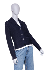 LORO PIANA KETCH CARDIGAN SWEATER NAVY BLUE COTTON AND WOOL