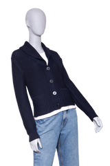LORO PIANA KETCH CARDIGAN SWEATER NAVY BLUE COTTON AND WOOL