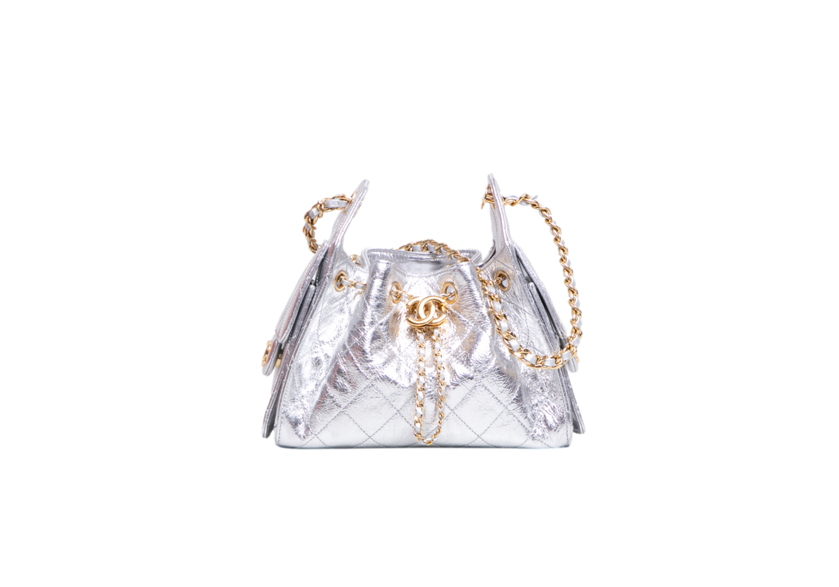 CHANEL 25 MINI METALLIC CALFSKIN & GOLD METAL SILVERY