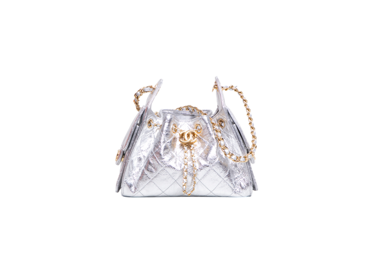 CHANEL 25 MINI METALLIC CALFSKIN & GOLD METAL SILVERY