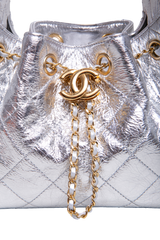 CHANEL 25 MINI METALLIC CALFSKIN & GOLD METAL SILVERY