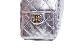 CHANEL 25 MINI METALLIC CALFSKIN & GOLD METAL SILVERY