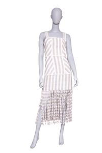 DESAPEGO FABI JUSTUS ALEXIS LIZZI FRINGED STRIPED SLUB CANVAS MAXI DRESS IN NEUTRAL