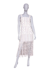 DESAPEGO FABI JUSTUS ALEXIS LIZZI FRINGED STRIPED SLUB CANVAS MAXI DRESS IN NEUTRAL