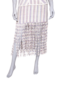 DESAPEGO FABI JUSTUS ALEXIS LIZZI FRINGED STRIPED SLUB CANVAS MAXI DRESS IN NEUTRAL