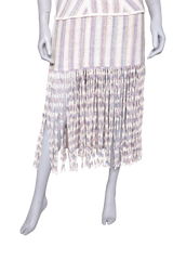 DESAPEGO FABI JUSTUS ALEXIS LIZZI FRINGED STRIPED SLUB CANVAS MAXI DRESS IN NEUTRAL