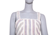 DESAPEGO FABI JUSTUS ALEXIS LIZZI FRINGED STRIPED SLUB CANVAS MAXI DRESS IN NEUTRAL