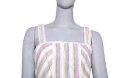 DESAPEGO FABI JUSTUS ALEXIS LIZZI FRINGED STRIPED SLUB CANVAS MAXI DRESS IN NEUTRAL