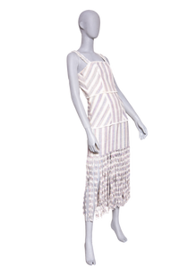 DESAPEGO FABI JUSTUS ALEXIS LIZZI FRINGED STRIPED SLUB CANVAS MAXI DRESS IN NEUTRAL