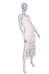 DESAPEGO FABI JUSTUS ALEXIS LIZZI FRINGED STRIPED SLUB CANVAS MAXI DRESS IN NEUTRAL