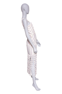 DESAPEGO FABI JUSTUS ALEXIS LIZZI FRINGED STRIPED SLUB CANVAS MAXI DRESS IN NEUTRAL